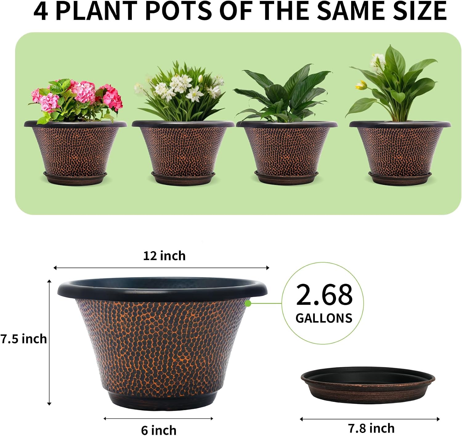 Quarut 12 Inch Pots for Plants,4 Pack Large Flower Pots with Drainage Hole | Modern Planters for Indoor Outdoor