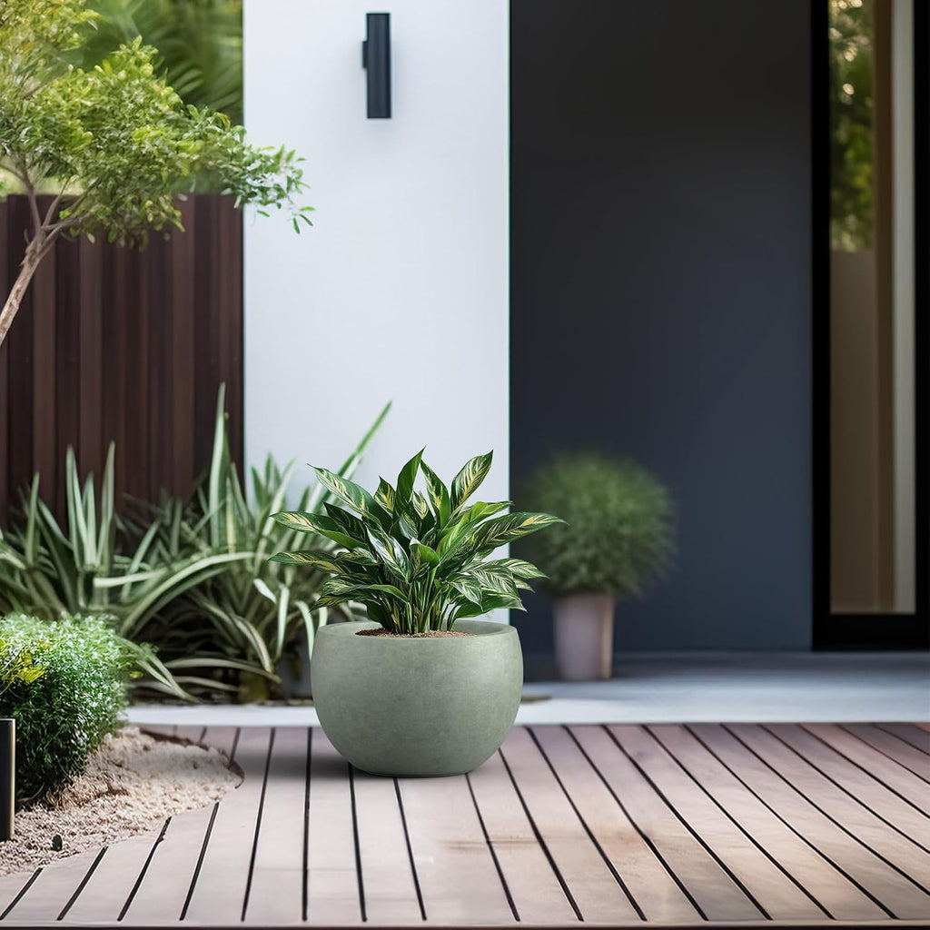 Kante Large Round Bowl Mint Green Concrete Planter 19.9" Dia, Outdoor | Rubber Plug for Indoor, Drainage for Garden