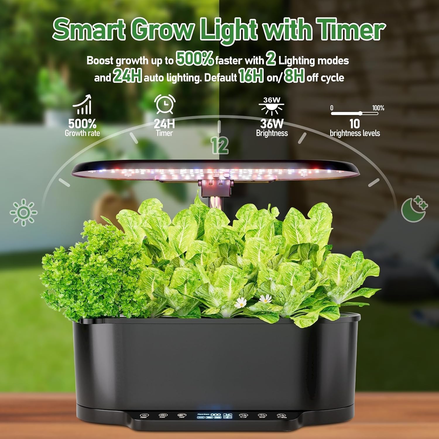 SPECILITE 15 Pods 30" Adjustable Height Hydroponics Growing System Kit | 36W Grow Light, Auto Timer & Pump System, APP