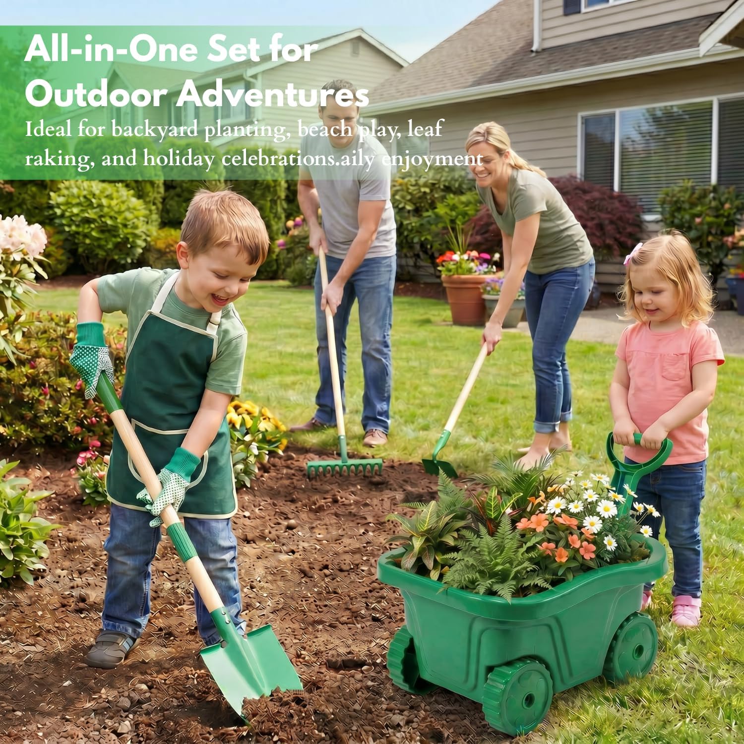 Kids Gardening Tools Set with Wheelbarrow - 13Pcs Heavy-Duty Outdoor Toys for Kids Ages 3-8 Boys & Girls, STEM