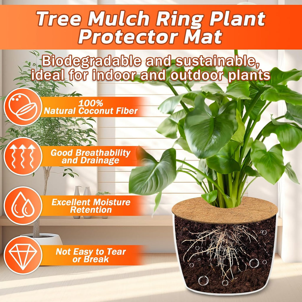 4 Pack Coconut Fiber Mulch Ring Tree Plant Protector Mat, 30 Inch | Natural Coco Coir Tree Mulch Ring Plant Pot Soil