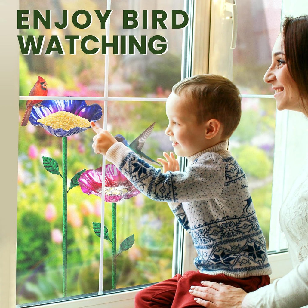 5 PCS Metal Bird Bath with Garden Stakes for Outdoor Yard Patio | Multicolor Flower Bird Feeders, Rust-Resistant Metal