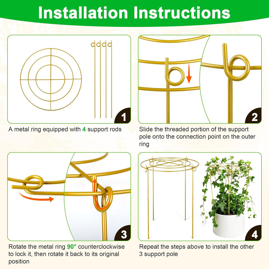 6 Pack Peony Cages and Supports, 12'' x 20'' Metal Removable Grid Flower Support Cage Set, 4-Leg Outdoor Plant Stake