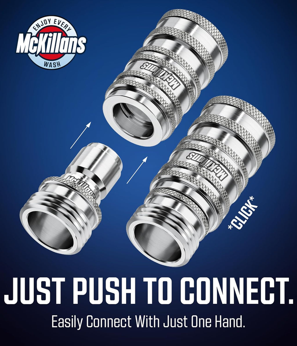 McKillans® 2025 Automatic Garden Hose Quick Connect [UNIVERSAL FIT] - Stainless Steel Quick Connect Hose Fittings