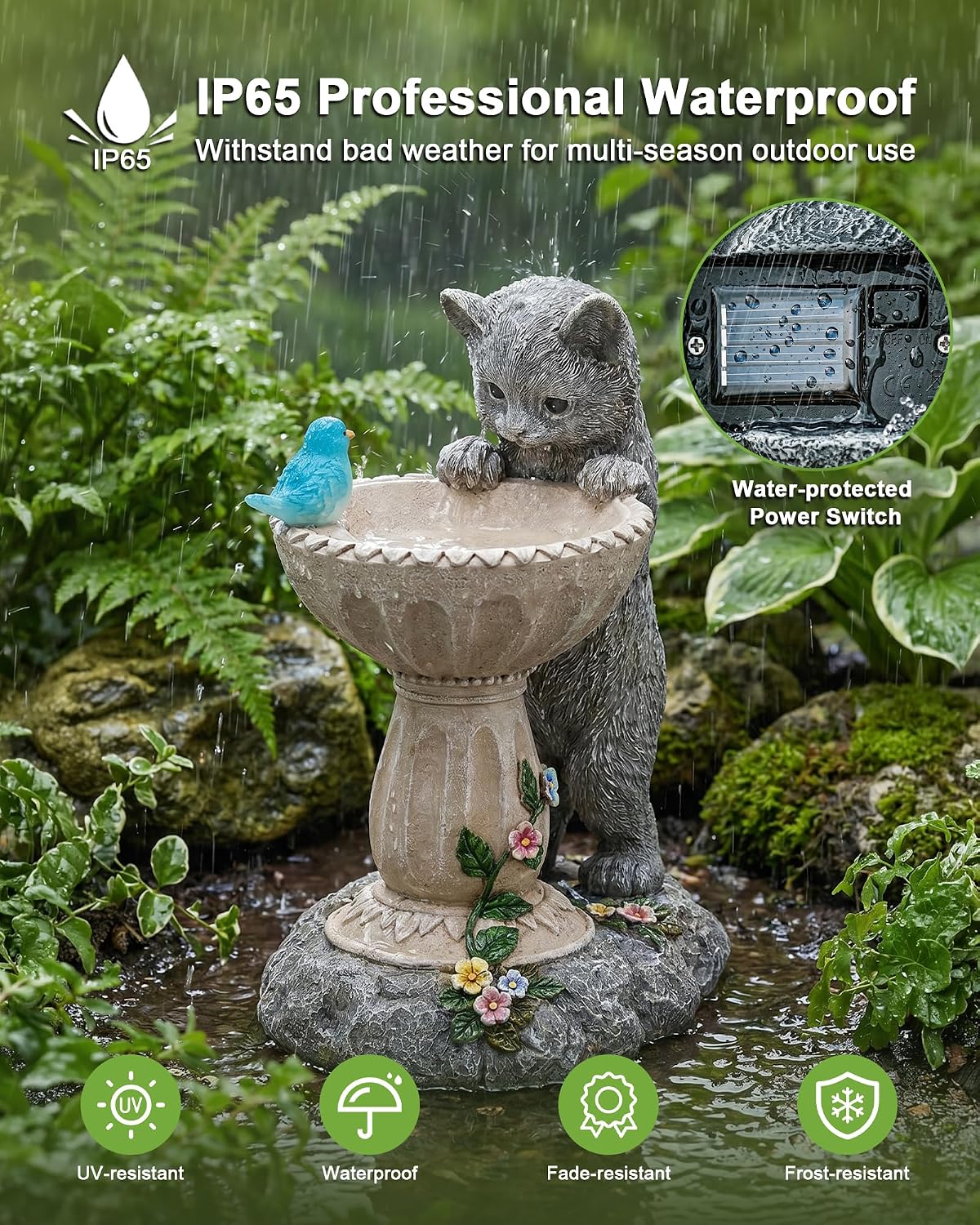 Solar Cat Statue for Garden Decor: IP44 Weatherproof Resin with Automatic Lighting - No Installation- Outdoor Yard