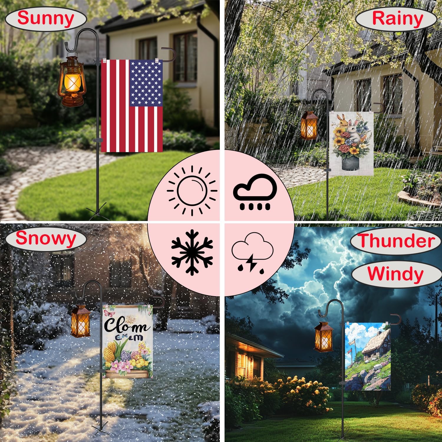 Garden Flag Pole Holder, Metal Garden Yard Flag Stand with Shepherd Hook | 46in Heavy Duty Metal Flag Holder