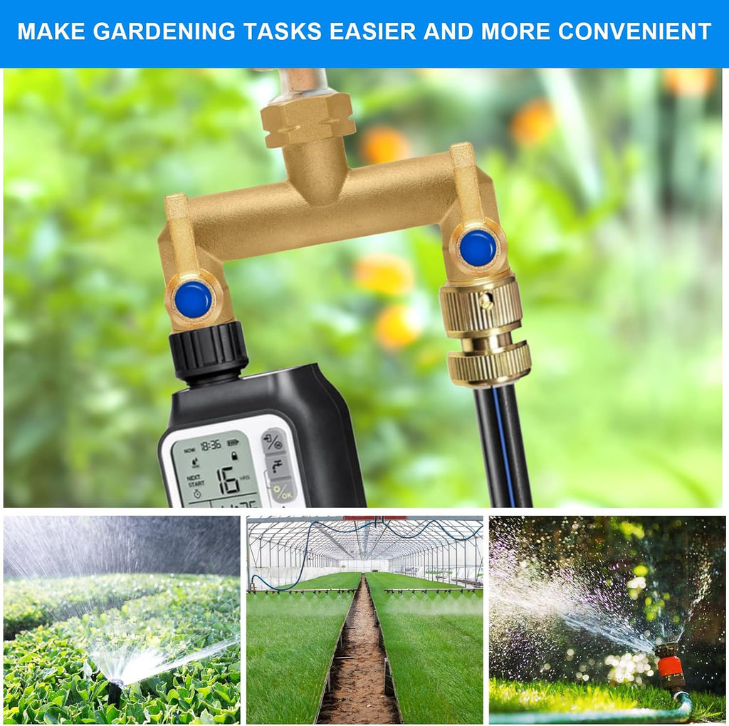Brass Garden Hose Splitter, Garden Hose Splitter 2 Way Heavy Duty, Outdoor Hose Splitter, GHT 3/4 in. Female Inlet and