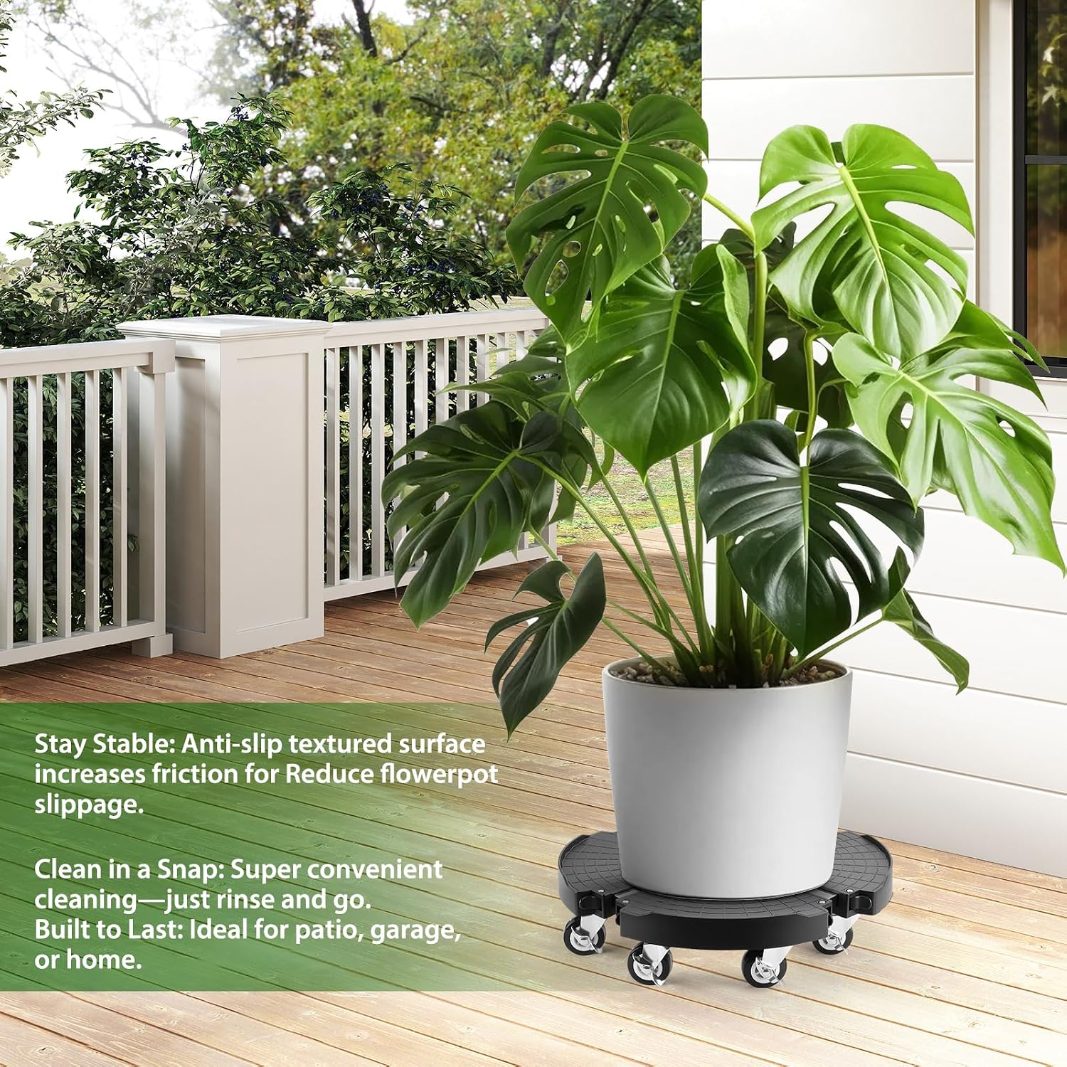 Plant Stand With 8 Locking Wheels,15-21In Adjustable Rolling Plant Stands | General Large Plant Rolling Tray Indoor