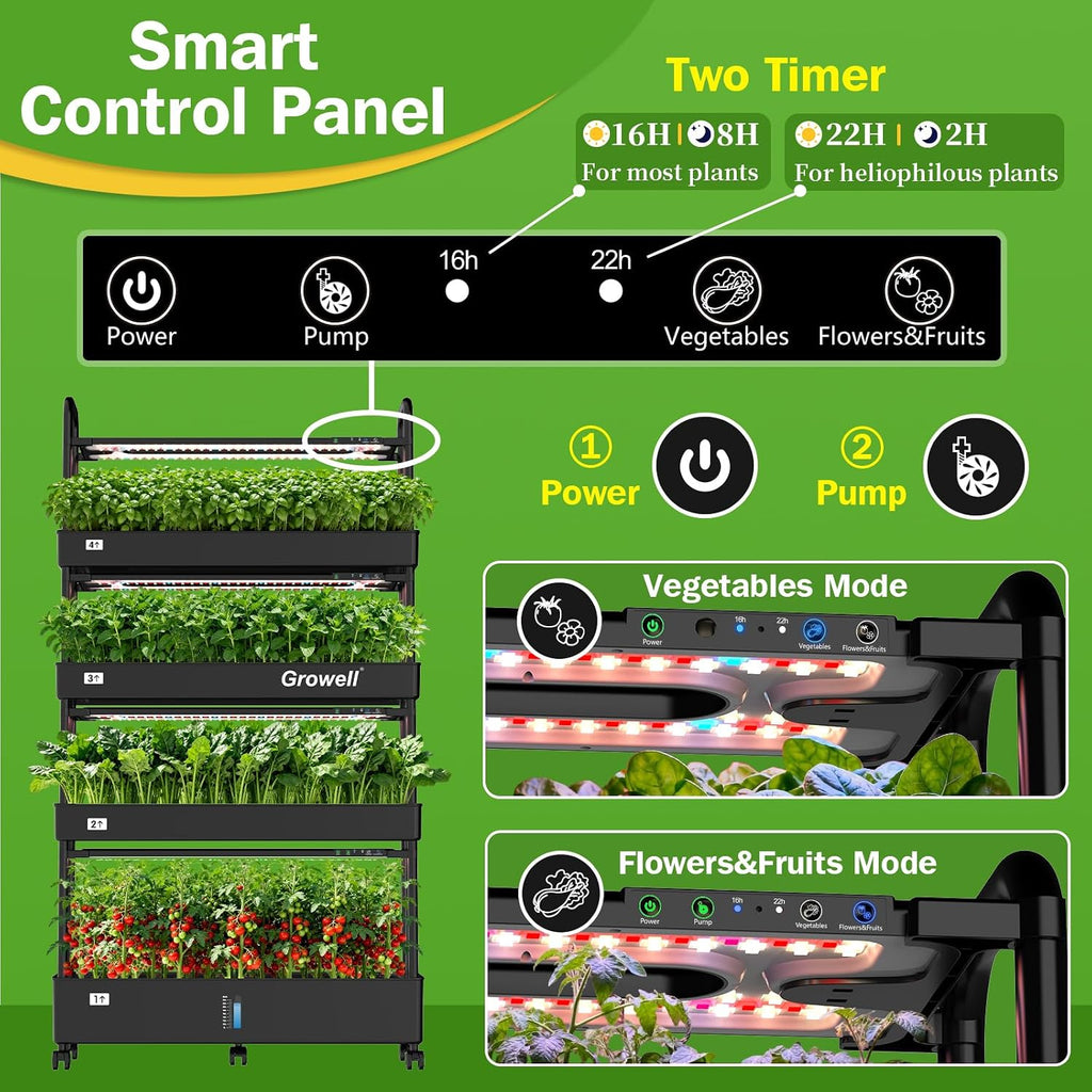 Growell Large Hydroponics Growing System Kit, 120 Pods Vertical Indoor Herb Garden Kit with 2 Light Modes & Auto