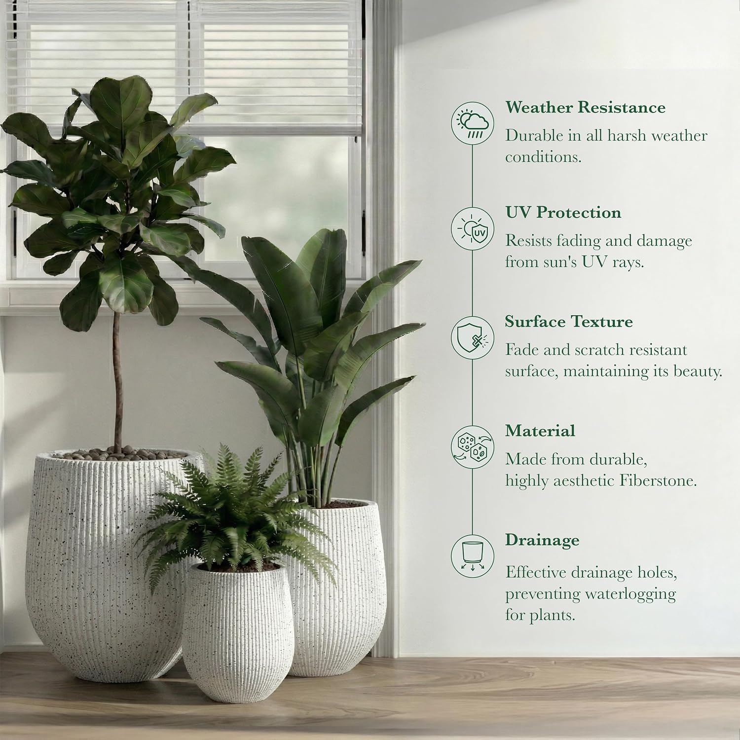 DTY Signature Mount Wilson Modern Indoor Outdoor Fiberstone Tapered Planter, Lightweight, Weather Resistant Garden Pot