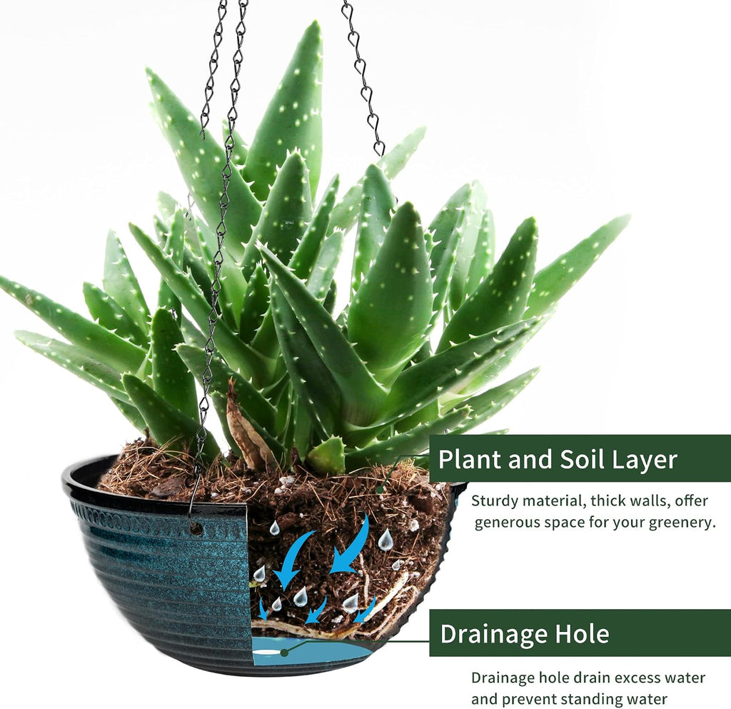 Vanslogreen 12 inch Hanging Planters for Indoor Outdoor Plants, 2 Pack Large Hanging Flower Pots with Drainage Holes