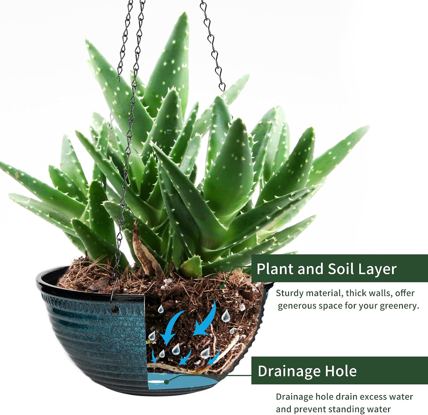 Vanslogreen 12 inch Hanging Planters for Indoor Outdoor Plants, 2 Pack Large Hanging Flower Pots with Drainage Holes