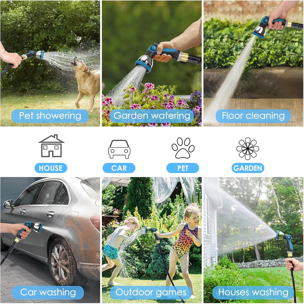 Non-Expanding Garden Hose 100 ft, Kink Free Flexible Water Hose with 10-Pattern Spray Nozzle, Lightweight Hose Pipe