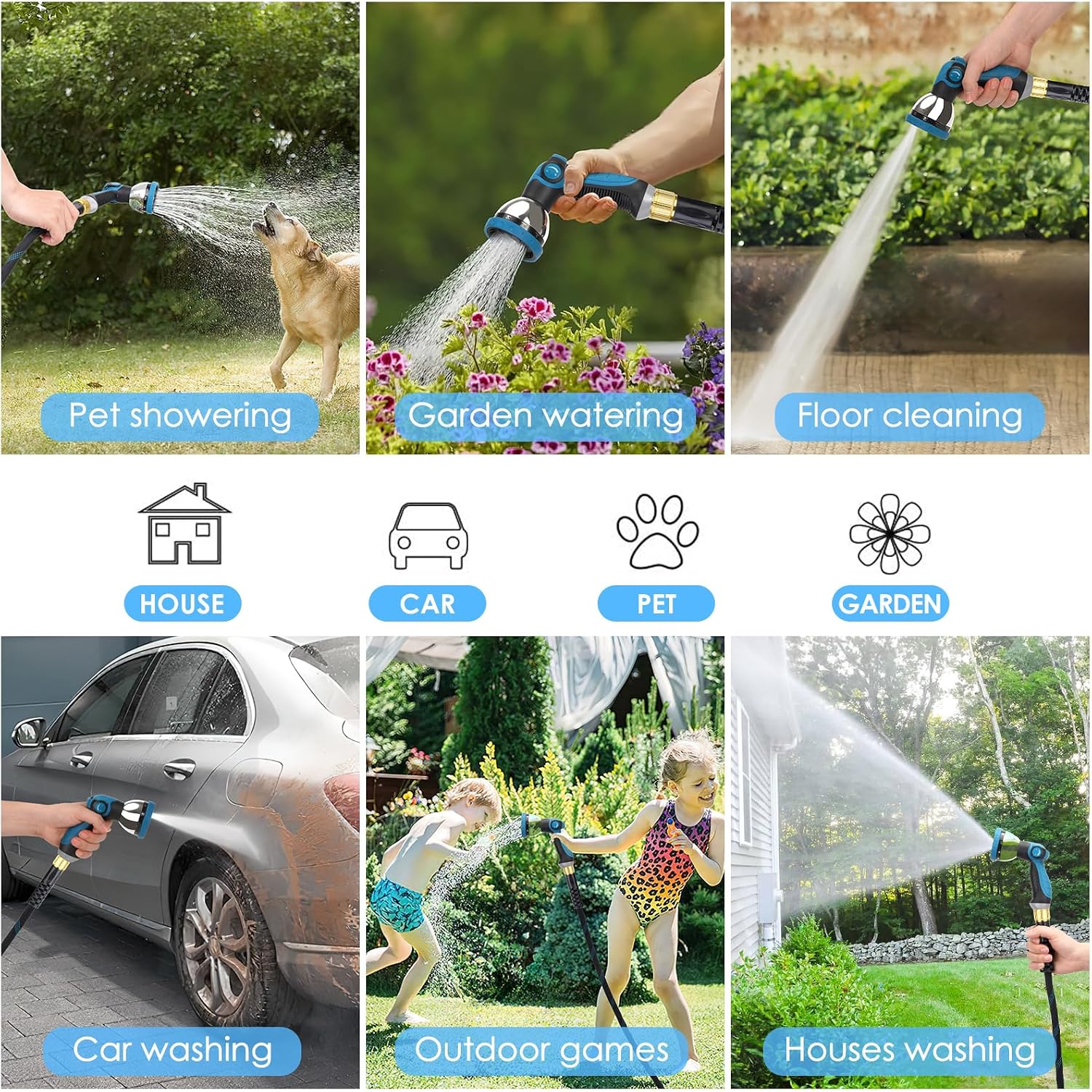 Non-Expanding Garden Hose 50 ft, Kink Free Flexible Water Hose with 10-Pattern Spray Nozzle, Lightweight Hose Pipe