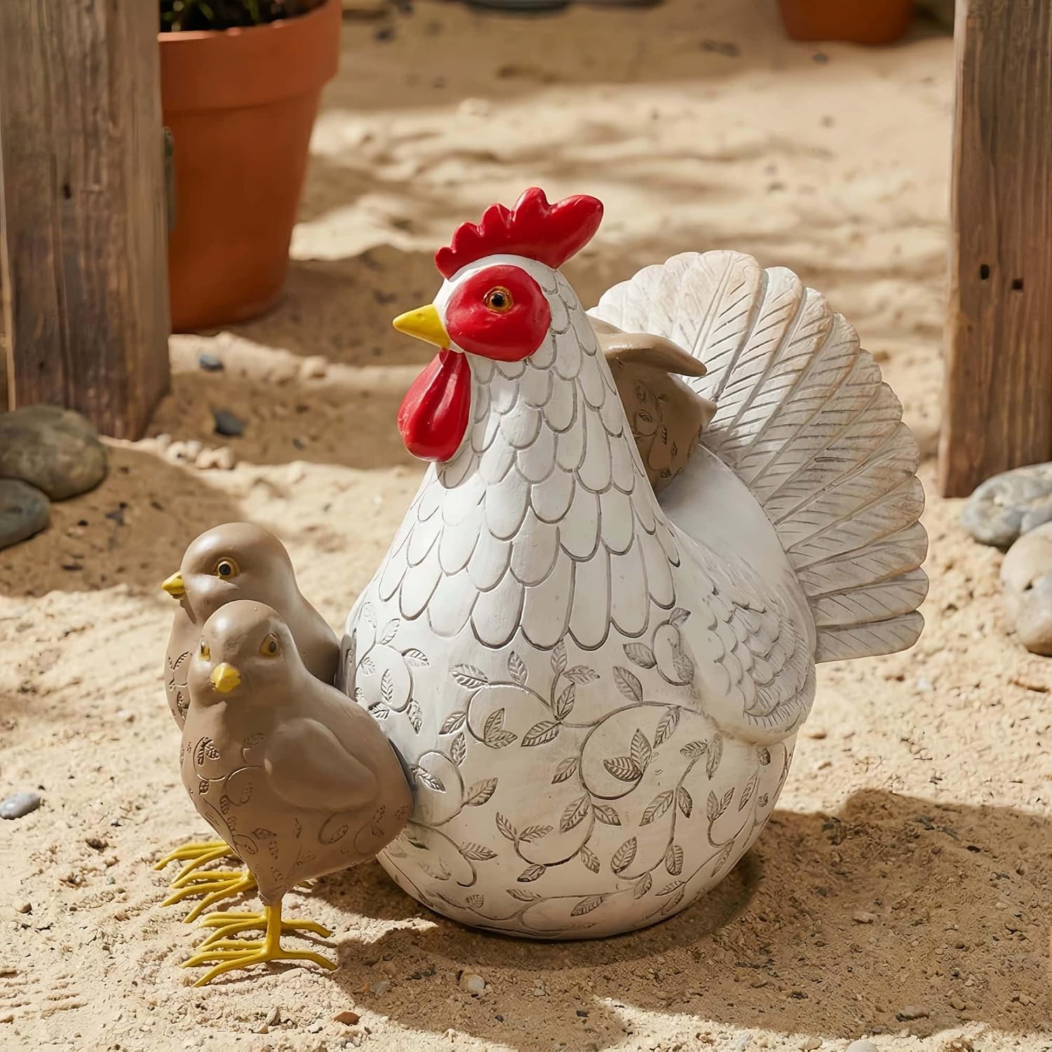 Resin Animal Decorations Gifts, Rustic Garden Statues, Farmhouse Chicken Decor, Hen on Nest, Chicken Statue & Figurine