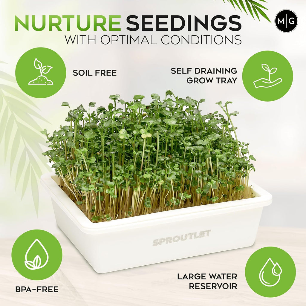 Sproutlet Self-Watering Microgreens Growing Kit – Easy Indoor Garden for Fresh Microgreens in Days – Reusable Trays