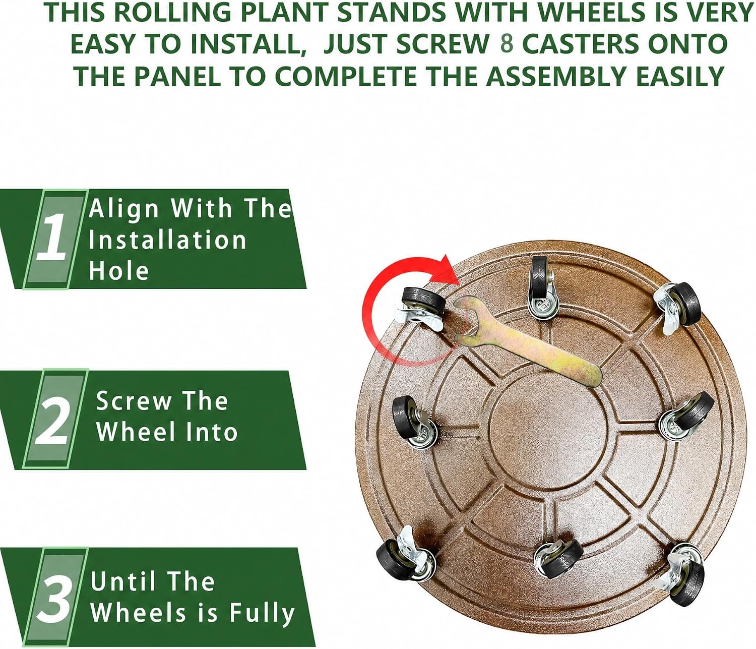 1 Pack Metal Heavy Duty Plant Caddy With Wheels 20 Inch, Round Plant Caddy Suitable For Outdoor and Indoor Mobile