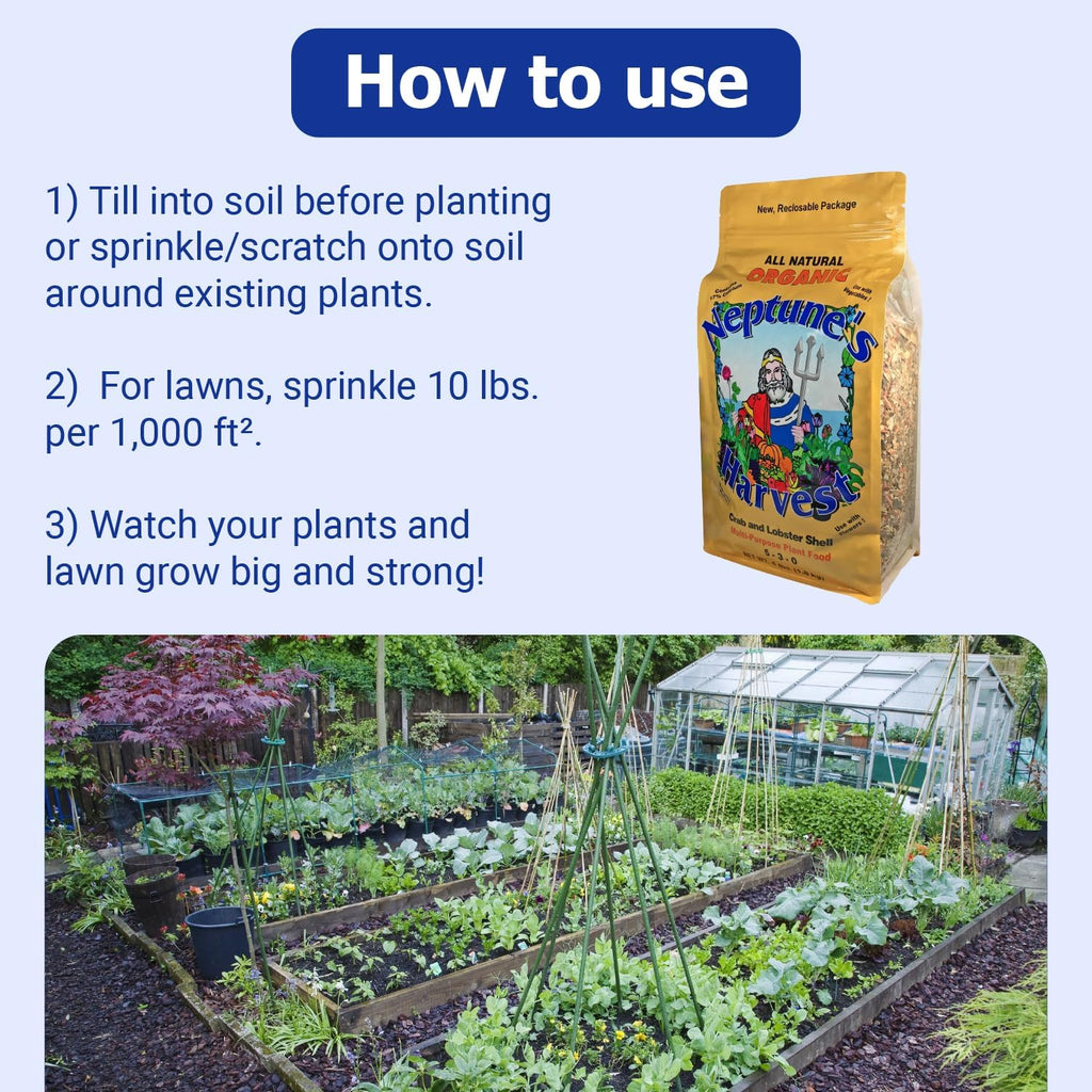 Neptune’s Harvest Organic Crab & Lobster Shell Multi-Purpose Plant Food (5-3-0) - 4 LB Resealable Bag - Rich in