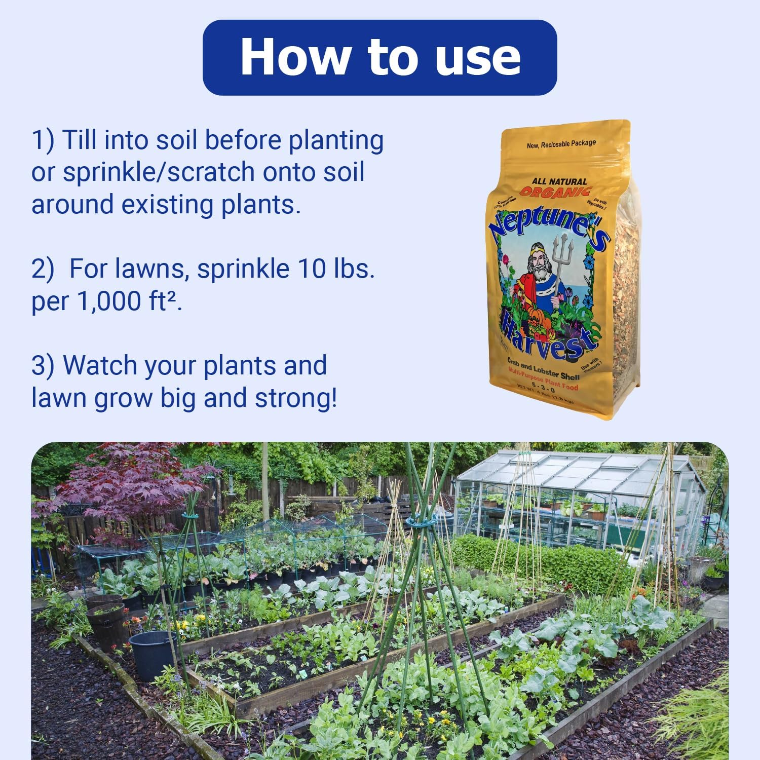 Neptune’s Harvest Organic Crab & Lobster Shell Multi-Purpose Plant Food (5-3-0) - 4 LB Resealable Bag - Rich in