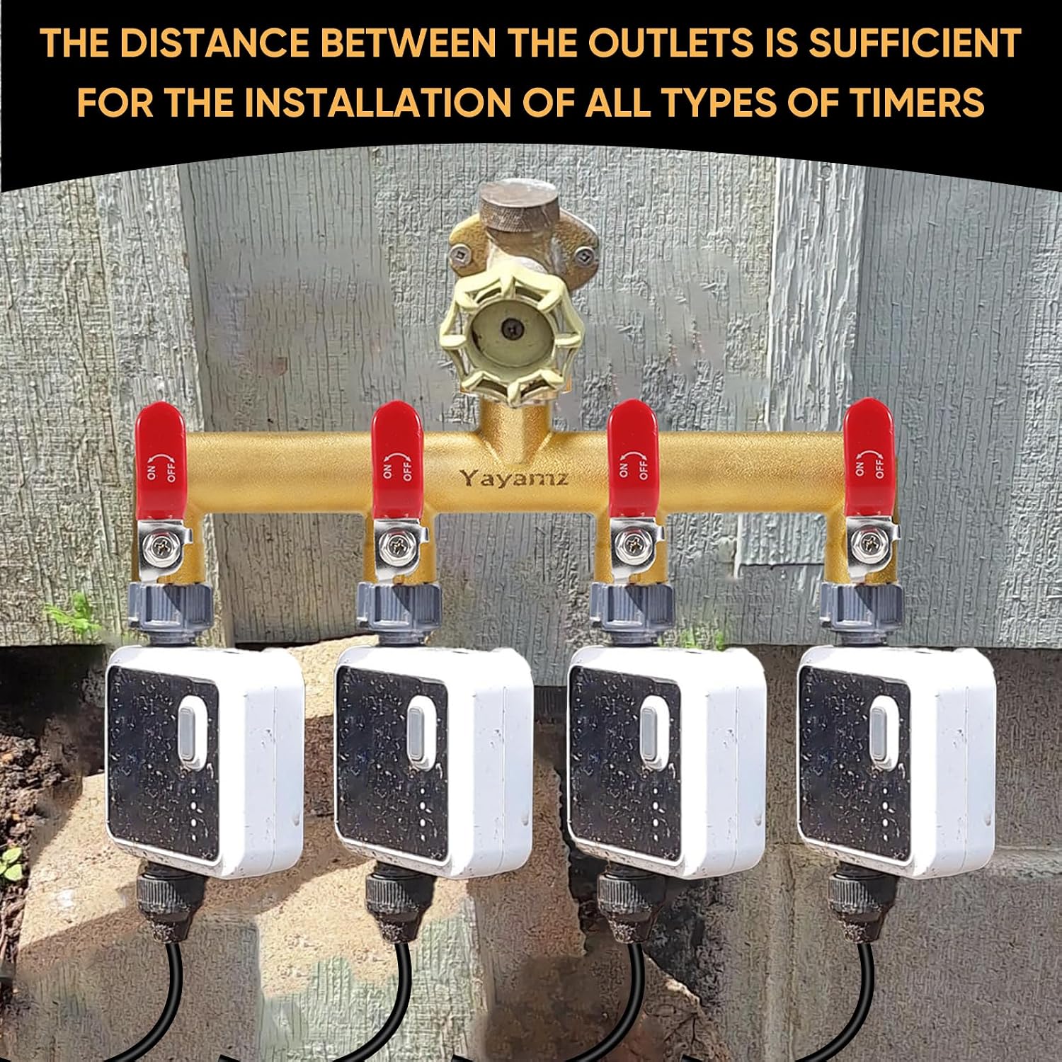 4 Way Garden Hose Splitter, 3/4" GHT Outdoor Water Spigot Splitter | Heavy Duty Solid Brass Body with Shut-off Valves &