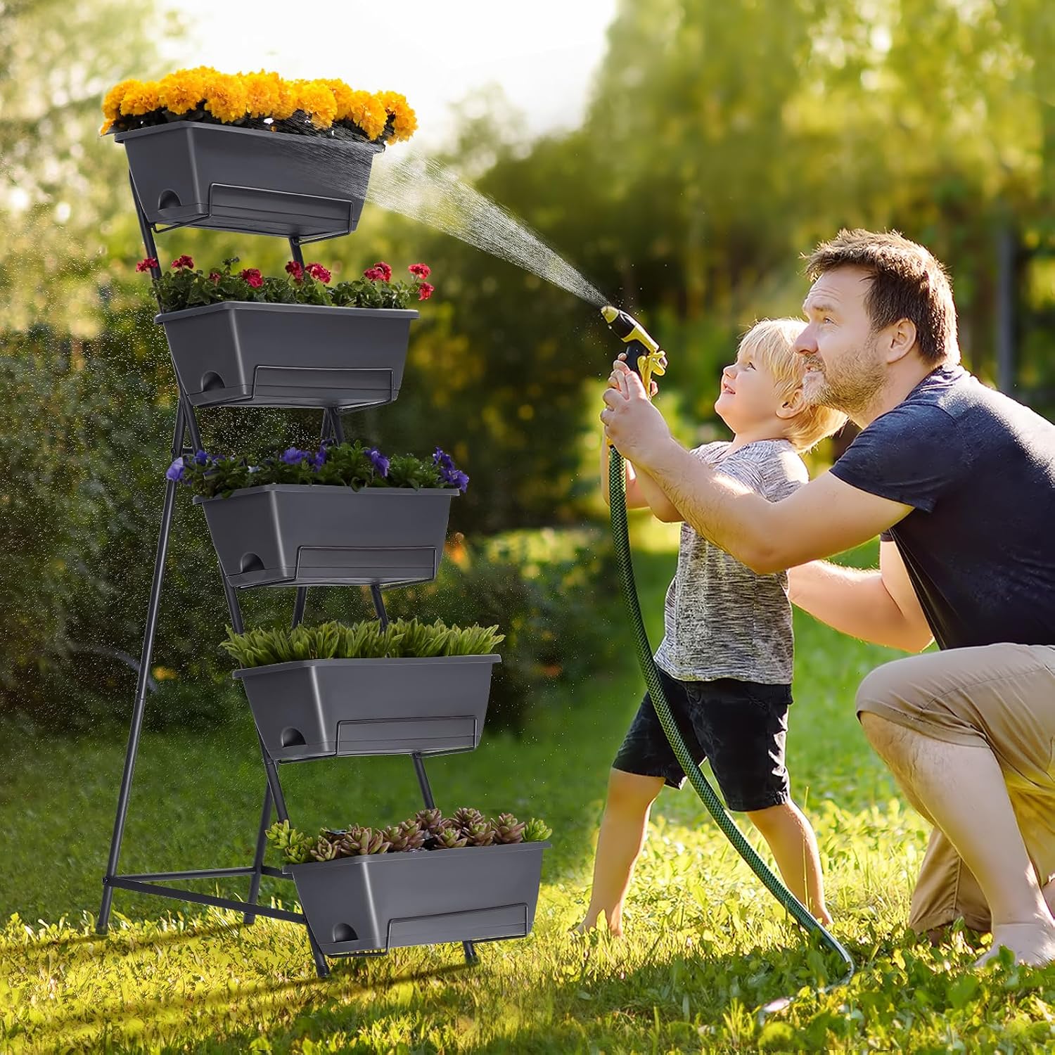5 Tier Vertical Garden Planter Grey Herb Garden Planter for Outdoor Plants Vertical Raised Garden Bed Standing Tiered