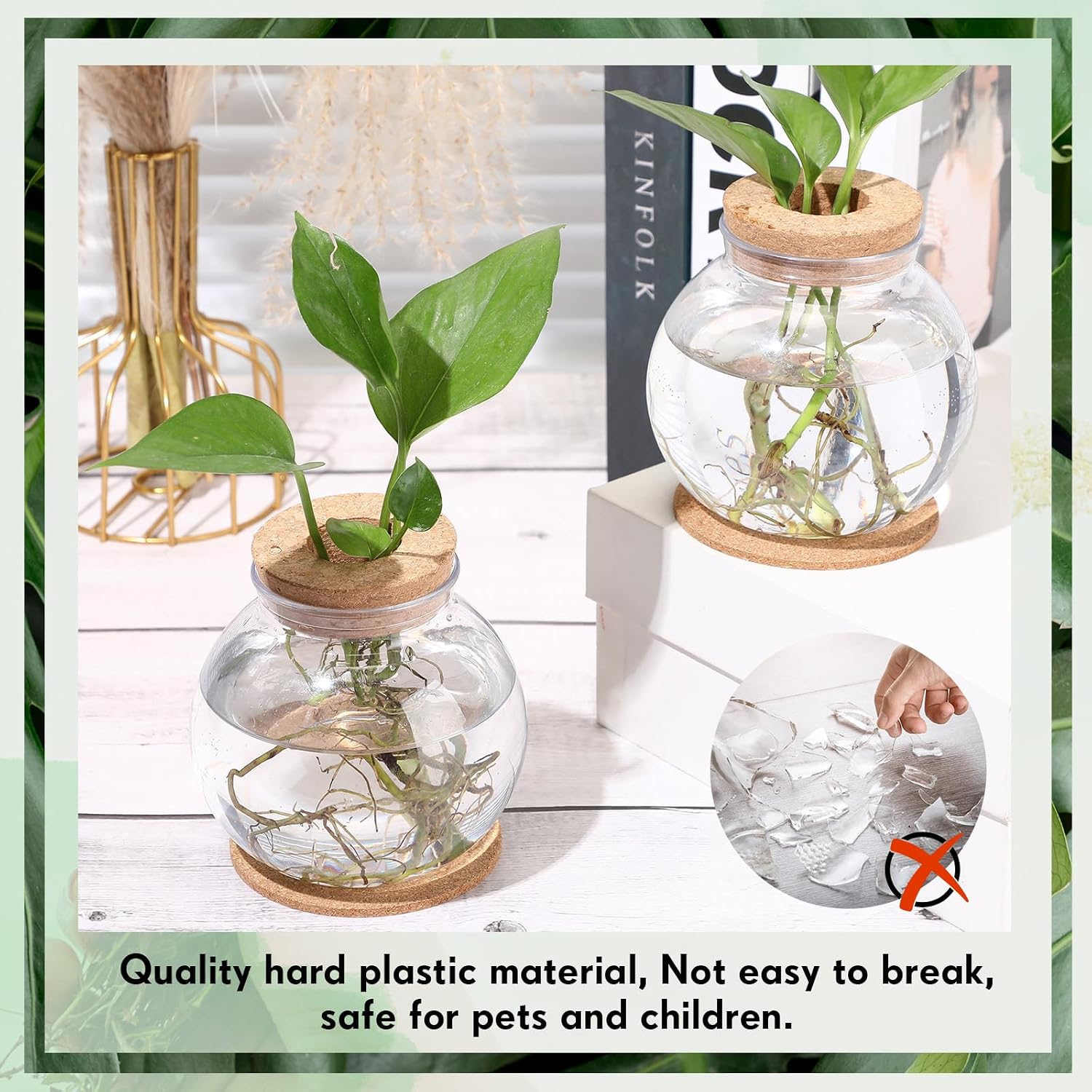 9 Packs Propagation Vases for Plants Plastic Plant Propagation Station with Hole Lid and Cork Coasters Plant Growing in