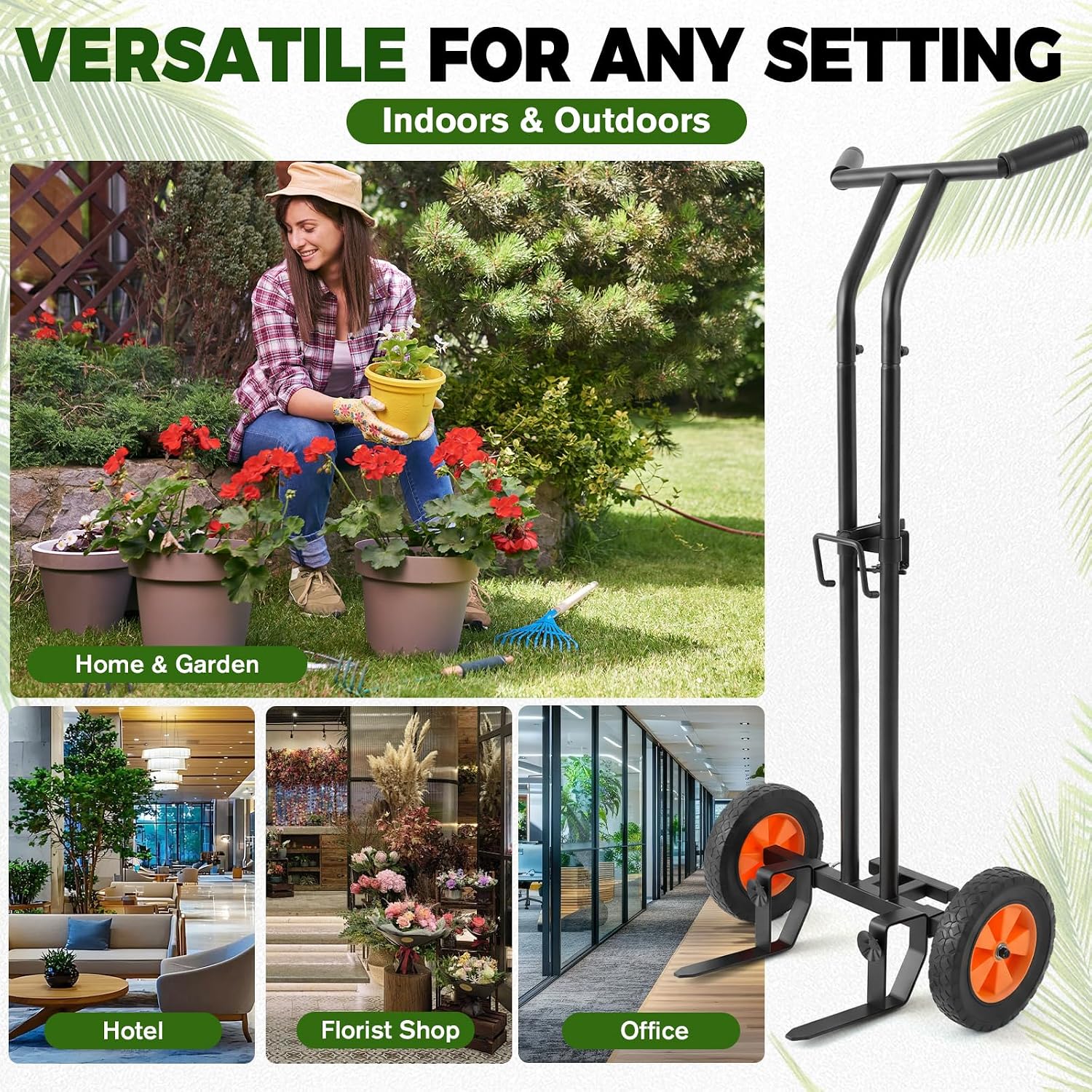 AUROPEAK Plant Caddy with Wheels, Adjustable Potted Plant Mover | Adjustable forks, grip arms and strap move large
