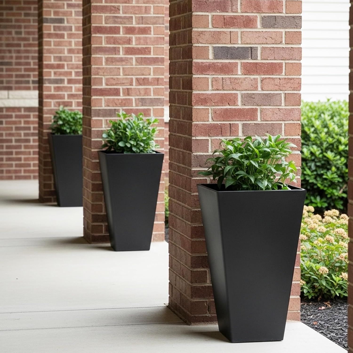 Worth Garden 20" Tall Planters Set of 2 – Large Black Tapered Plastic Flower Pots for Indoor & Outdoor Use – Modern