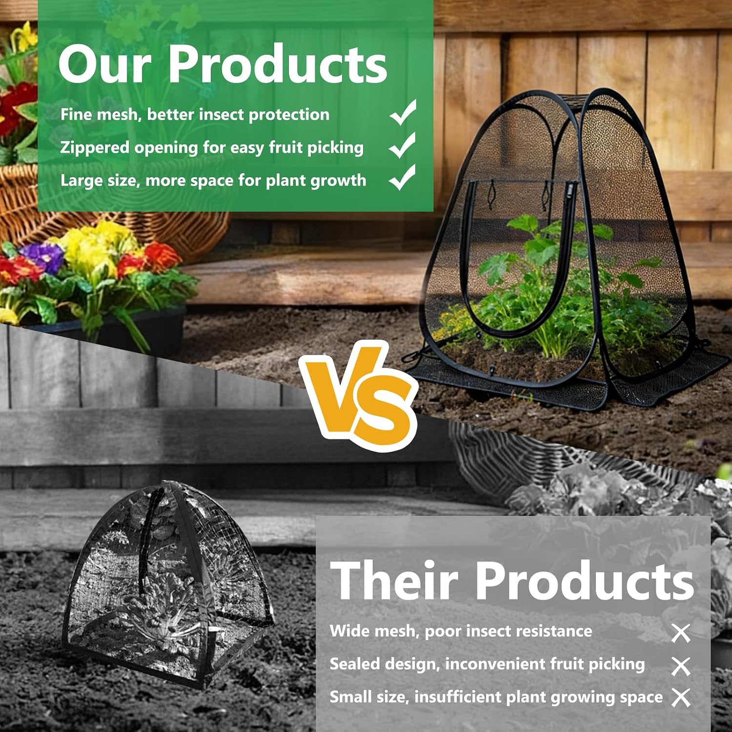 2 Pack 28 x 28 x 32 Inch Pop-up Gardening Net Cover with 8 Extended Stakes, Windproof Blizzard-Resistant, Plant Tent