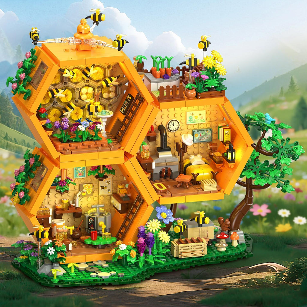 INSOON Bee House Building Set with Lights for Adults, Farm Treehouse Kit | Honey Bee Garden Display Model with