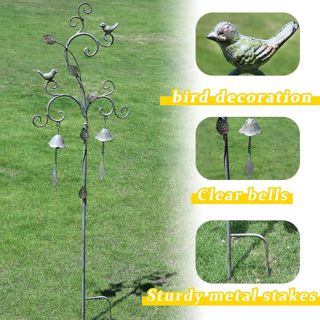 Decorative Garden Stakes for Outside,Metal Outdoor Garden Decor with Bells | 45.7"H Wind Chime Stakes for Outside,Bird