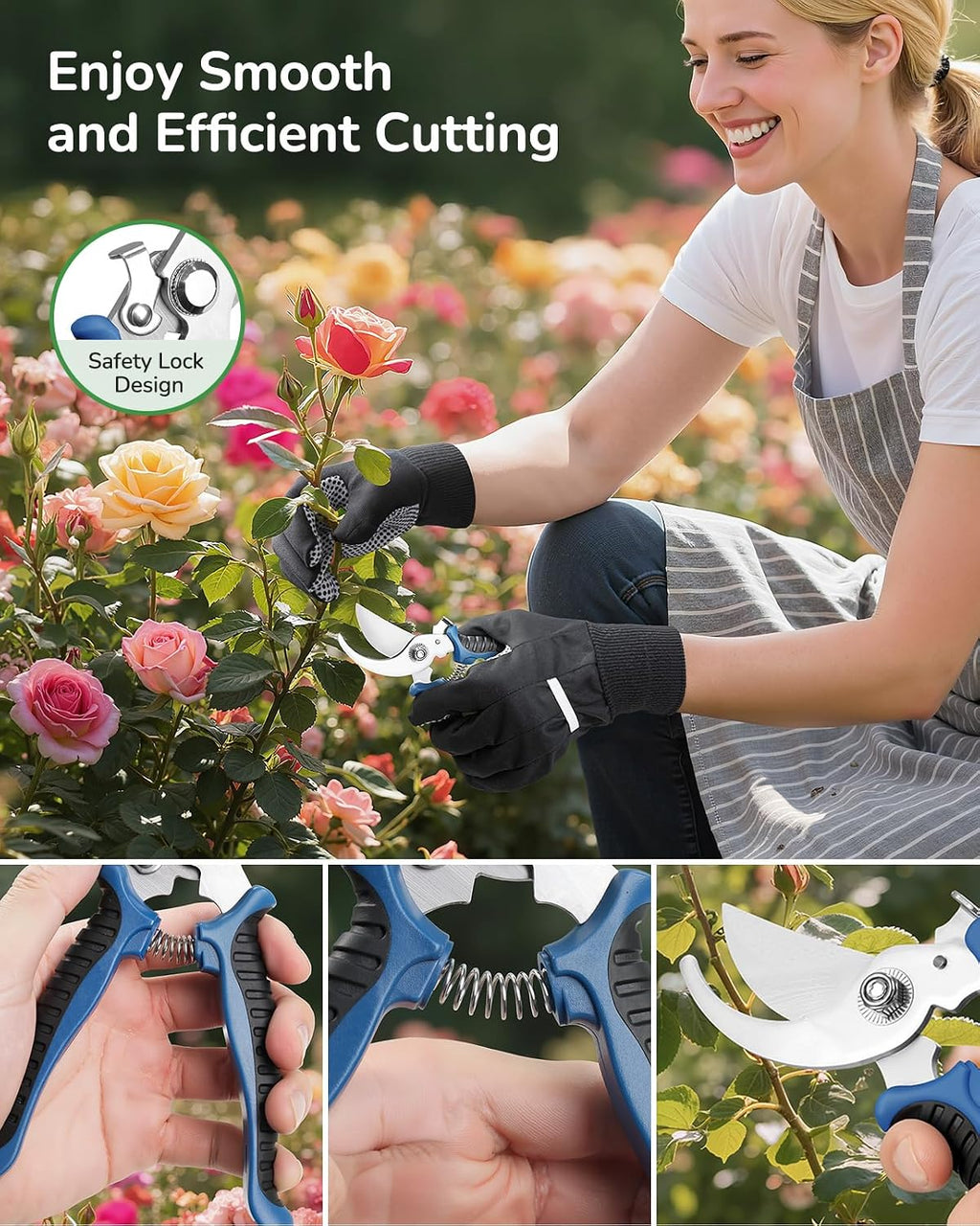 12-Piece Gardening Tools Set with Hard Storage Case, Blue | Heavy-Duty Steel Trowel & Pruner, Floral Print Design