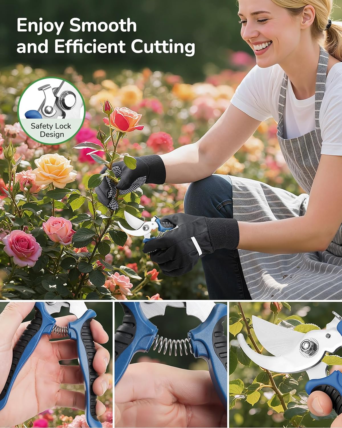 12-Piece Gardening Tools Set with Hard Storage Case, Blue | Heavy-Duty Steel Trowel & Pruner, Floral Print Design