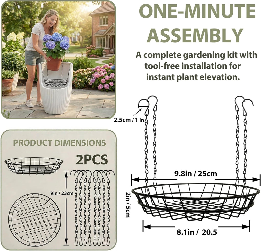 2 Pack Adjustable Planter Inserts with Chains and S Hooks for 12-18" Pots. | 48lbs max load, rustproof metal, 4-point
