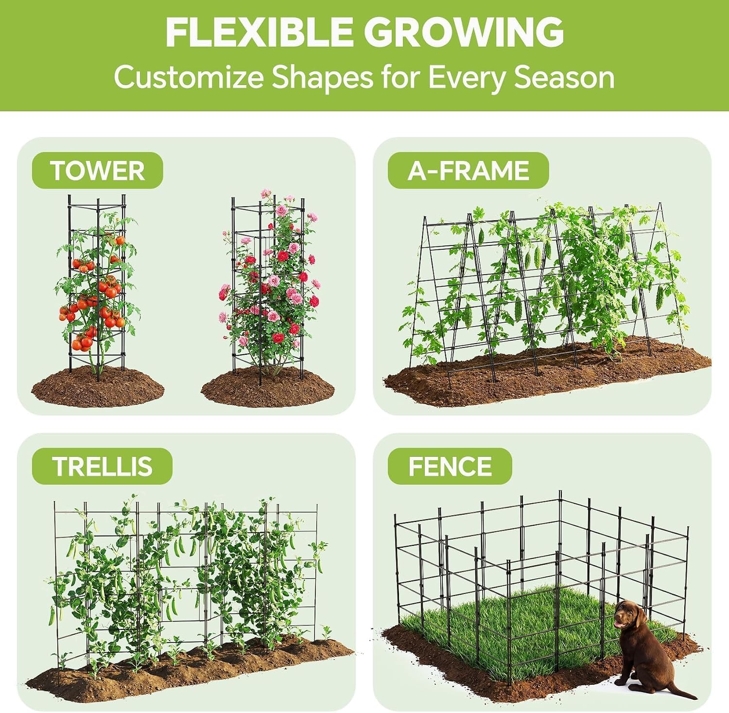 46 Inch Heavy Duty Metal Tomato Cage for Garden - 3 Pack Metal Steel Tomato Cages, Panel-Assembled Garden Trellis