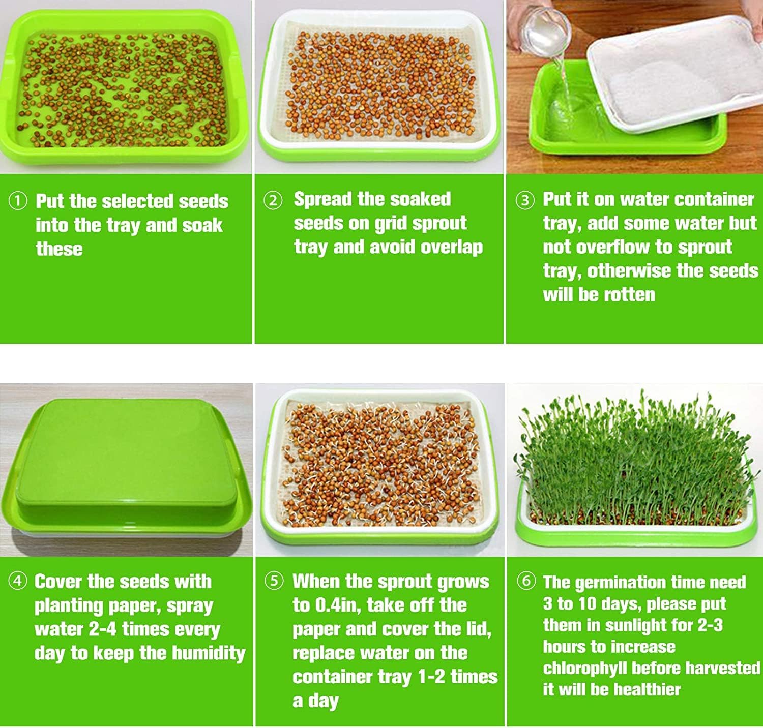 5 Pack Seed Sprouter Trays with Lids- Soil-Free Cultivation Germination Tray, BPA Free Micro Greens Growing Trays Seed