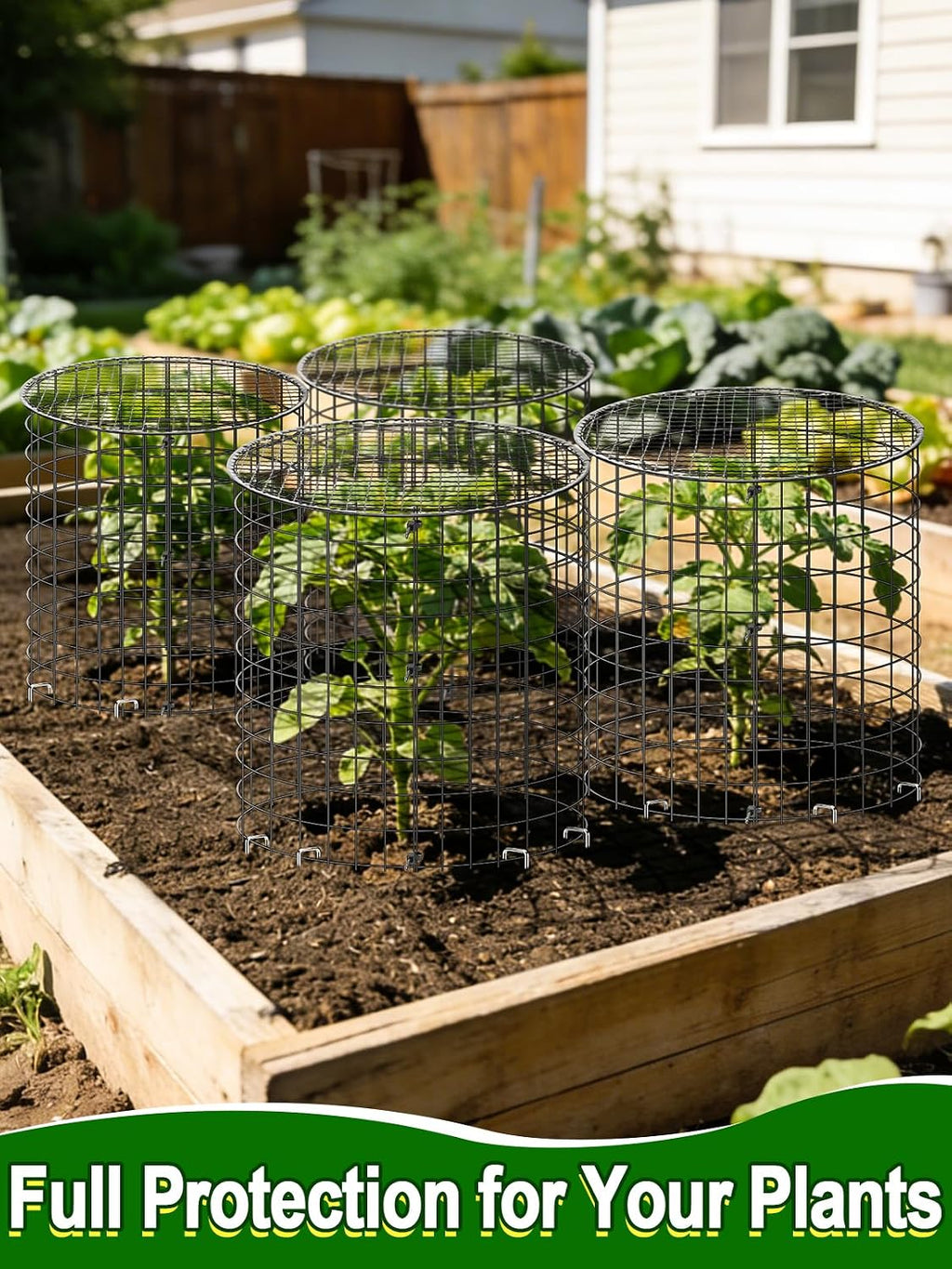 16''H x 11''Dia Plant Protectors from Animals - Full-Protection Anti-Rust Plant Cages with Covers for Outdoor Plants