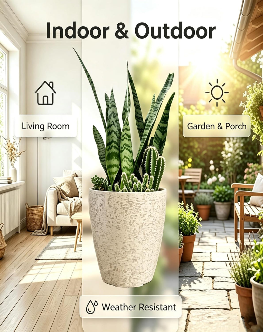 10 inch Garden Planter Lightweight Indoor Outdoor Pots with Drainage Hole for Potted Plants Flowers Greenery, Set of 2