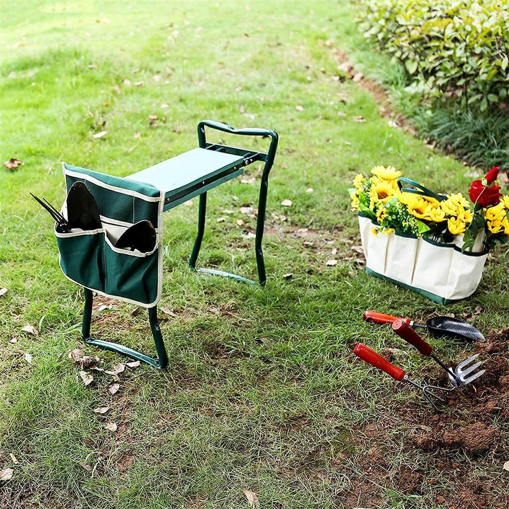 Garden Kneeler Seat Garden Stools Foldable Stool with Tool Bag Pouch EVA Foam Pad Capacity-Protects Your Knees for