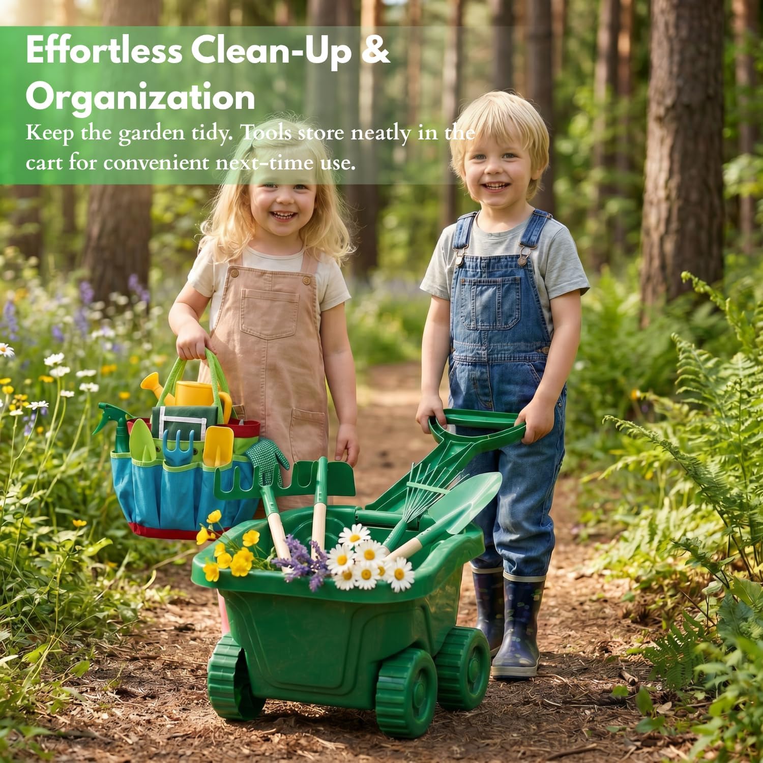 Kids Gardening Tools Set with Wheelbarrow - 13Pcs Heavy-Duty Outdoor Toys for Kids Ages 3-8 Boys & Girls, STEM