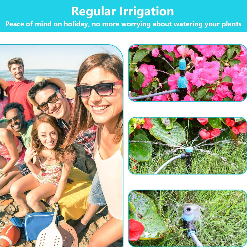 100FT Drip Irrigation System Kit with Water Timer for Garden | 1/2" High-Flow Mainline Auto Irrigation System, 16pcs