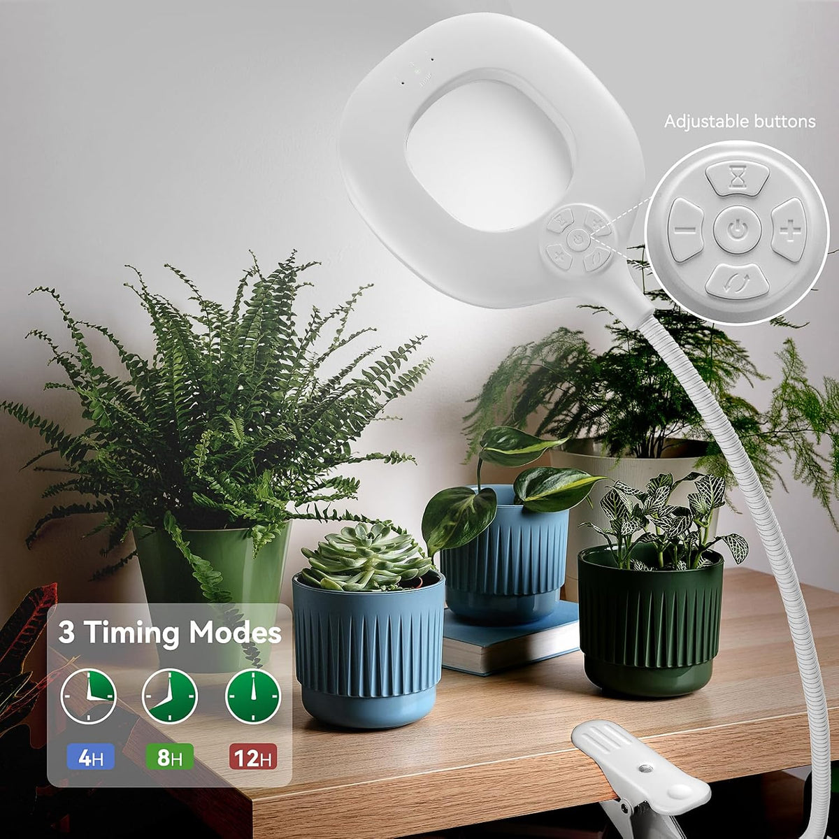 2 Packs Plant Growing Lamp, LED Pot Clip-on Plant Light for Growing | Full Spectrum Plant Light with Remote, 4/8/12H