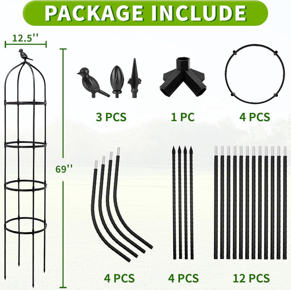 6FT Garden Obelisk Trellis for Climbing Plants,Adjustable 4-Tier Metal Plant Support,Rustproof Outdoor Plant Tower with