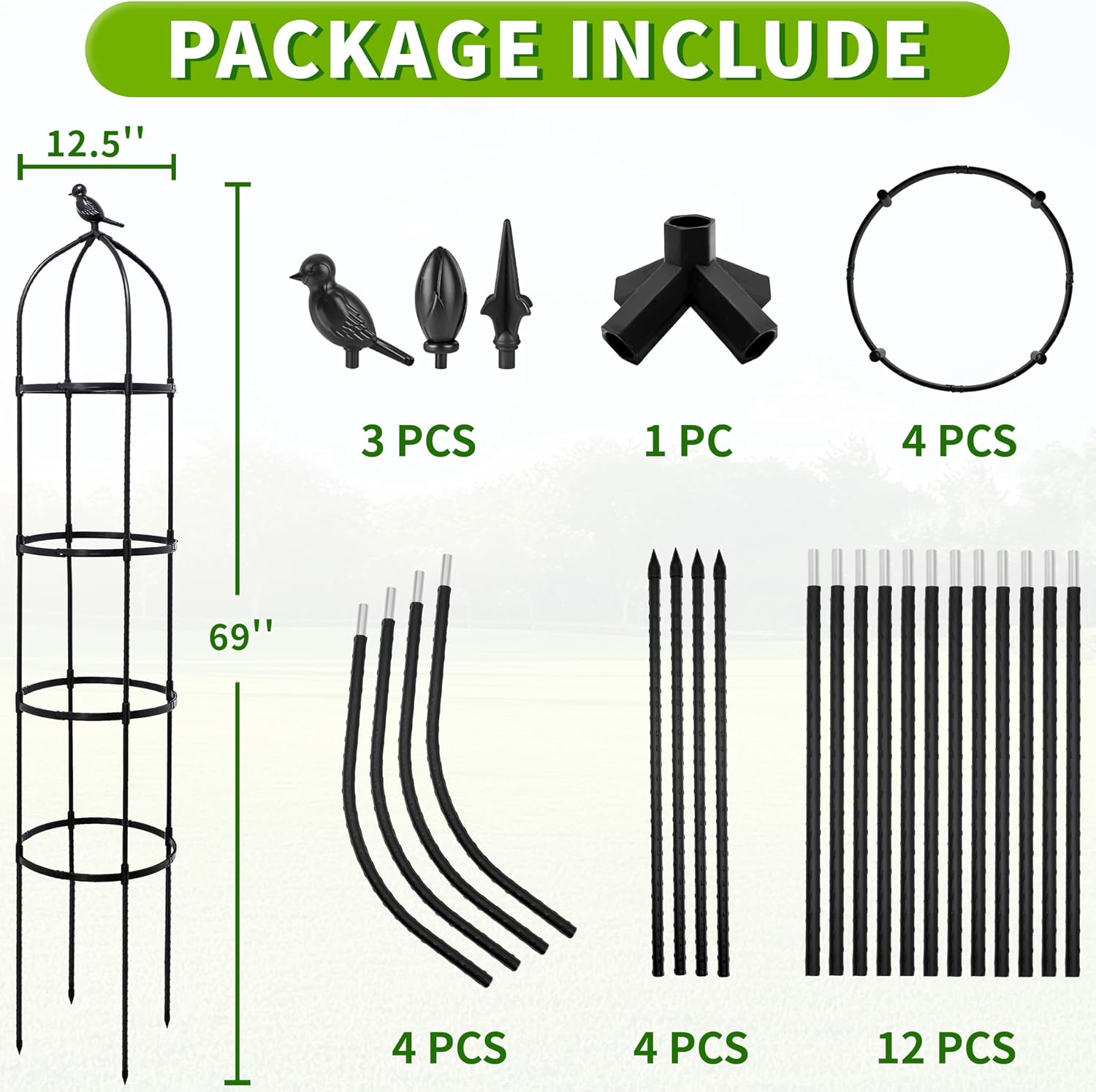 6FT Garden Obelisk Trellis for Climbing Plants,Adjustable 4-Tier Metal Plant Support,Rustproof Outdoor Plant Tower with