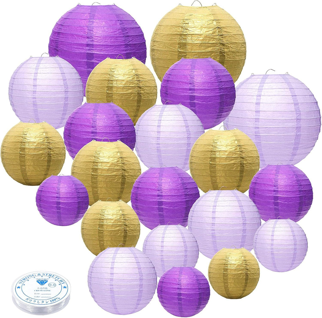 21Pcs Purple Paper Lanterns, 4-10in Hanging Decor, Bachelorette Wedding