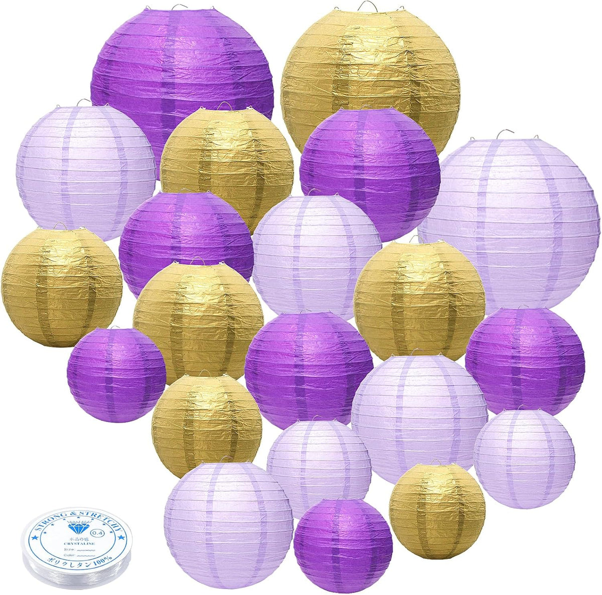 21Pcs Purple Paper Lanterns, 4-10in Hanging Decor, Bachelorette Wedding