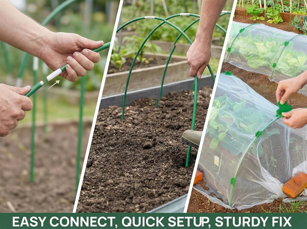 Garden Netting Kit for Raised Beds, 10x30FT Plant Cover Ultra Fine Mesh Netting & 6 Sets Fiberglass Garden Hoops & 18