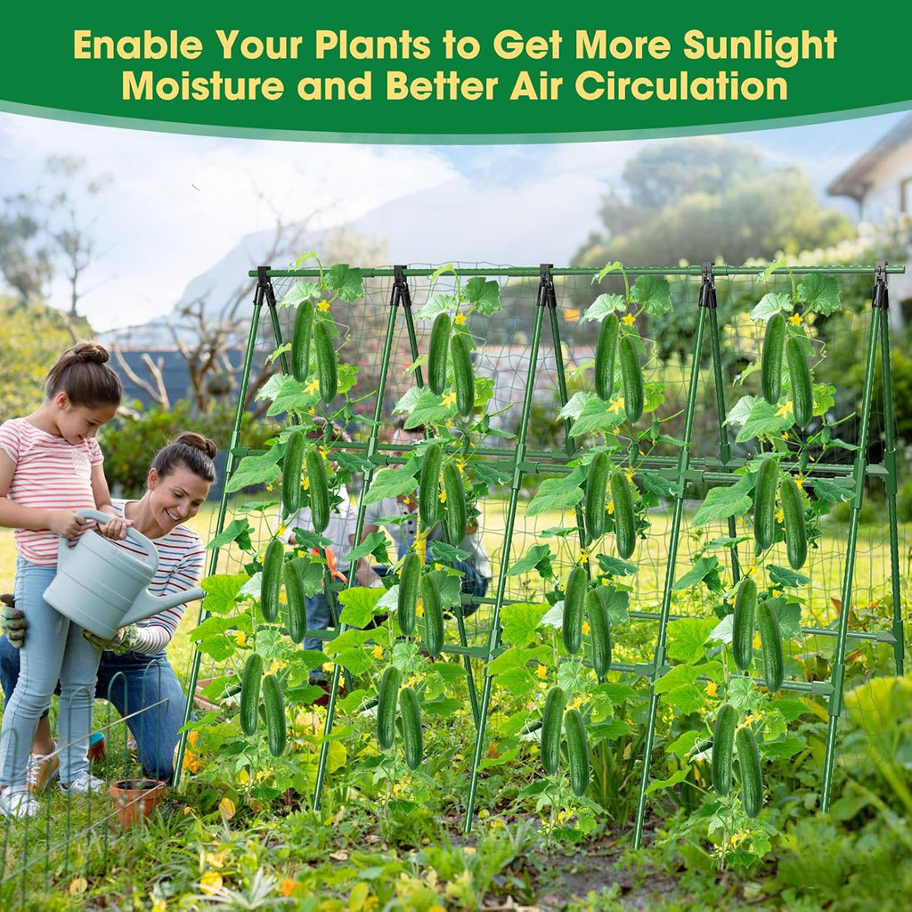 71"x 51" Cucumber Trellis for Raised Bed,Adjust A-Frame Trellis | Rust-Proof Plastic-Coated Steel Pipe Support for