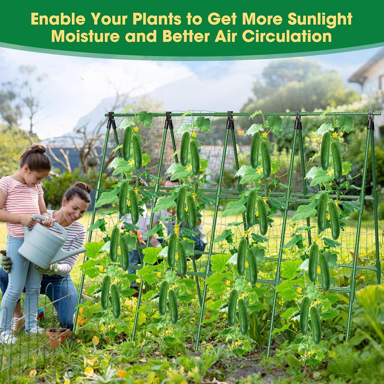 71"x 51" Cucumber Trellis for Raised Bed,Adjust A-Frame Trellis | Rust-Proof Plastic-Coated Steel Pipe Support for