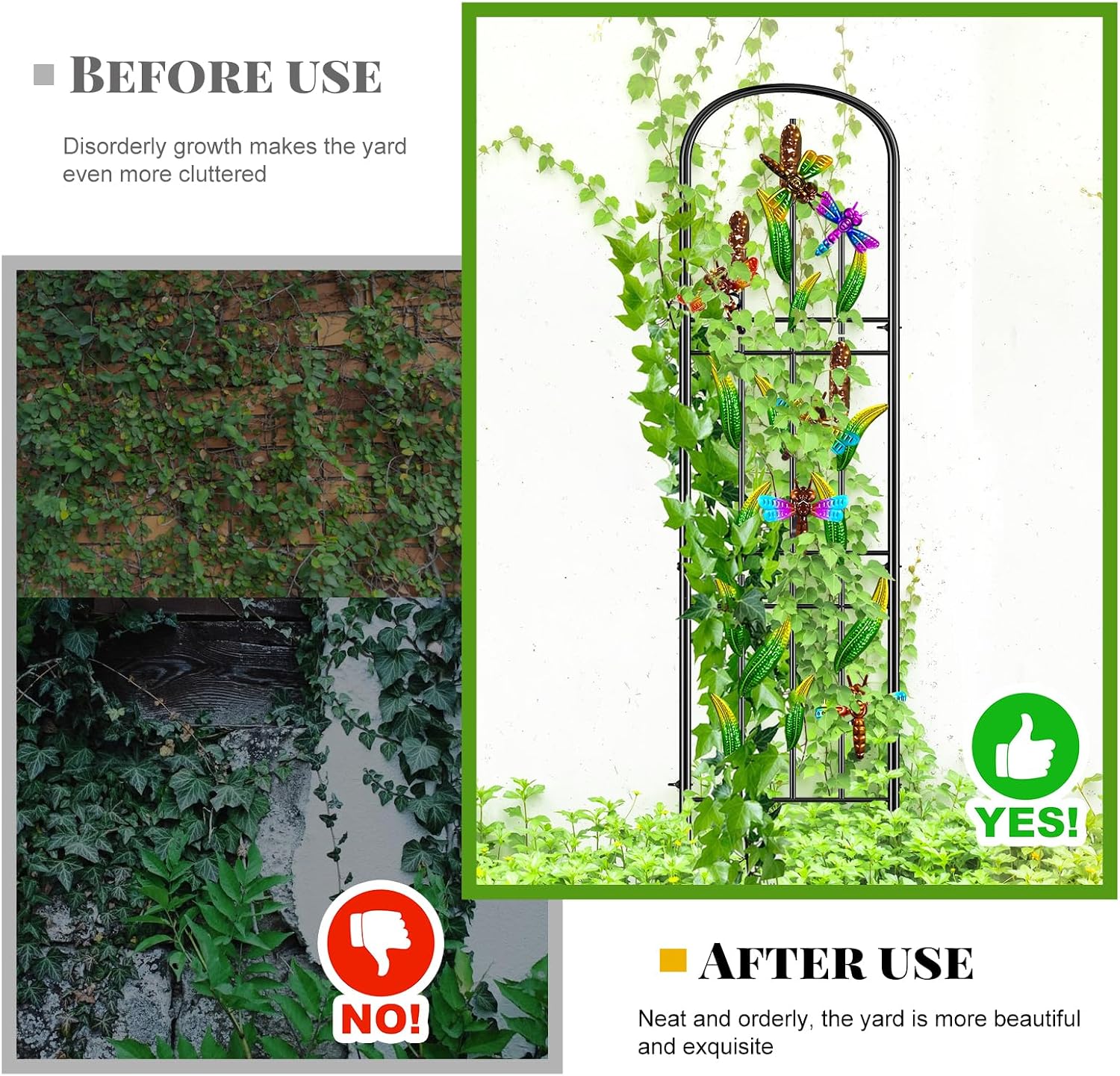 Metal Garden Trellis 2Pcs, Dragonfly Decor Plant Support for Climbing Vines | Sturdy Trellis with Ground Spikes, Wind